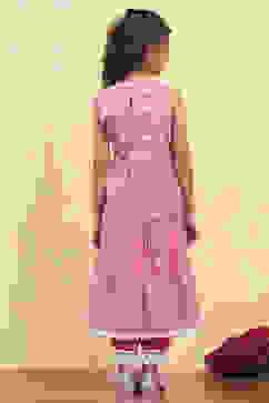 Pink Cotton Tiered Printed Kurta Salwar Set image number 4