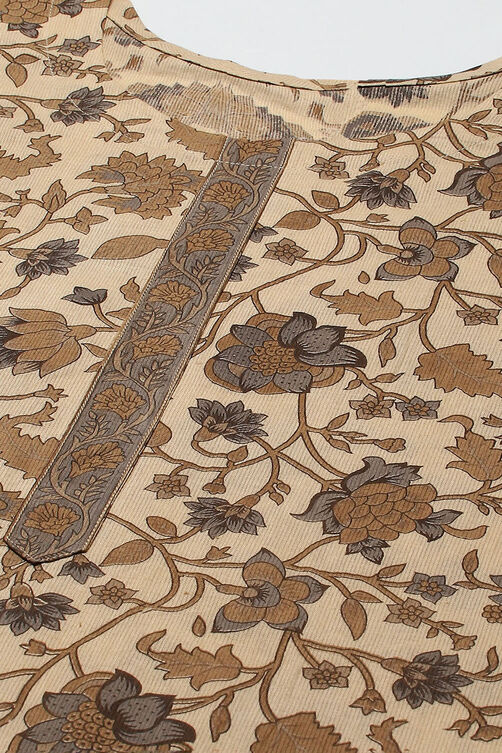 Coffee Brown Cotton Machine Embroidered Unstitched Suit Set image number 2