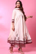 Light Peach Cotton Anarkali Kurta Palazzo Suit Set image number 4