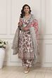 Grey-Red Cotton Anarkali Printed Suit Set image number 0