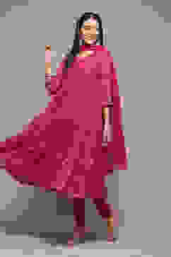 Fuchsia Polyester Anarkali Kurta Churidar Suit Set image number 4