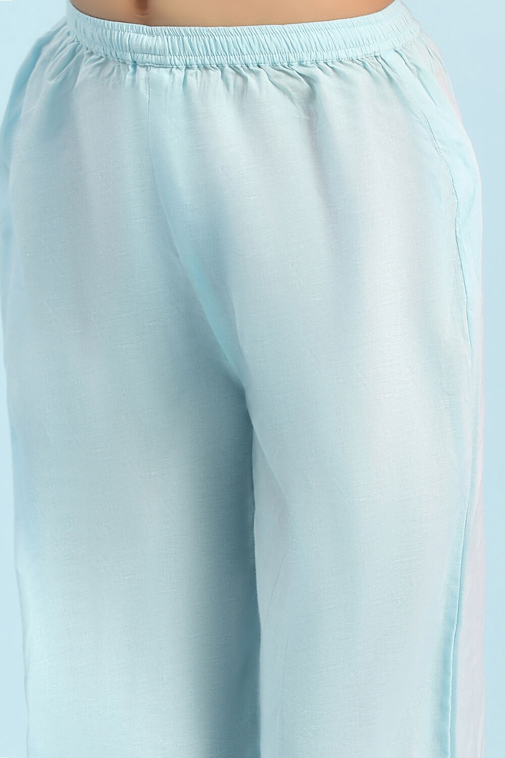 Sky Blue Cotton Floral Gathered Kurta Set image number 2