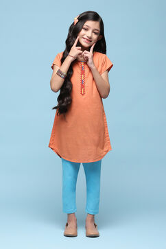 Orange Cotton Straight Solid Kurta Set image number 0