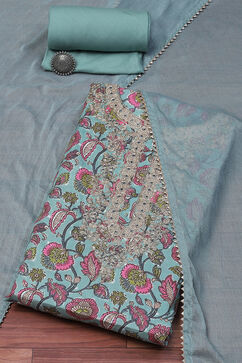 Sea Green Cotton Handloom Unstitched Suit Set image number 0