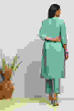 Powder Blue Solid Festive Straight Suit Set image number 4