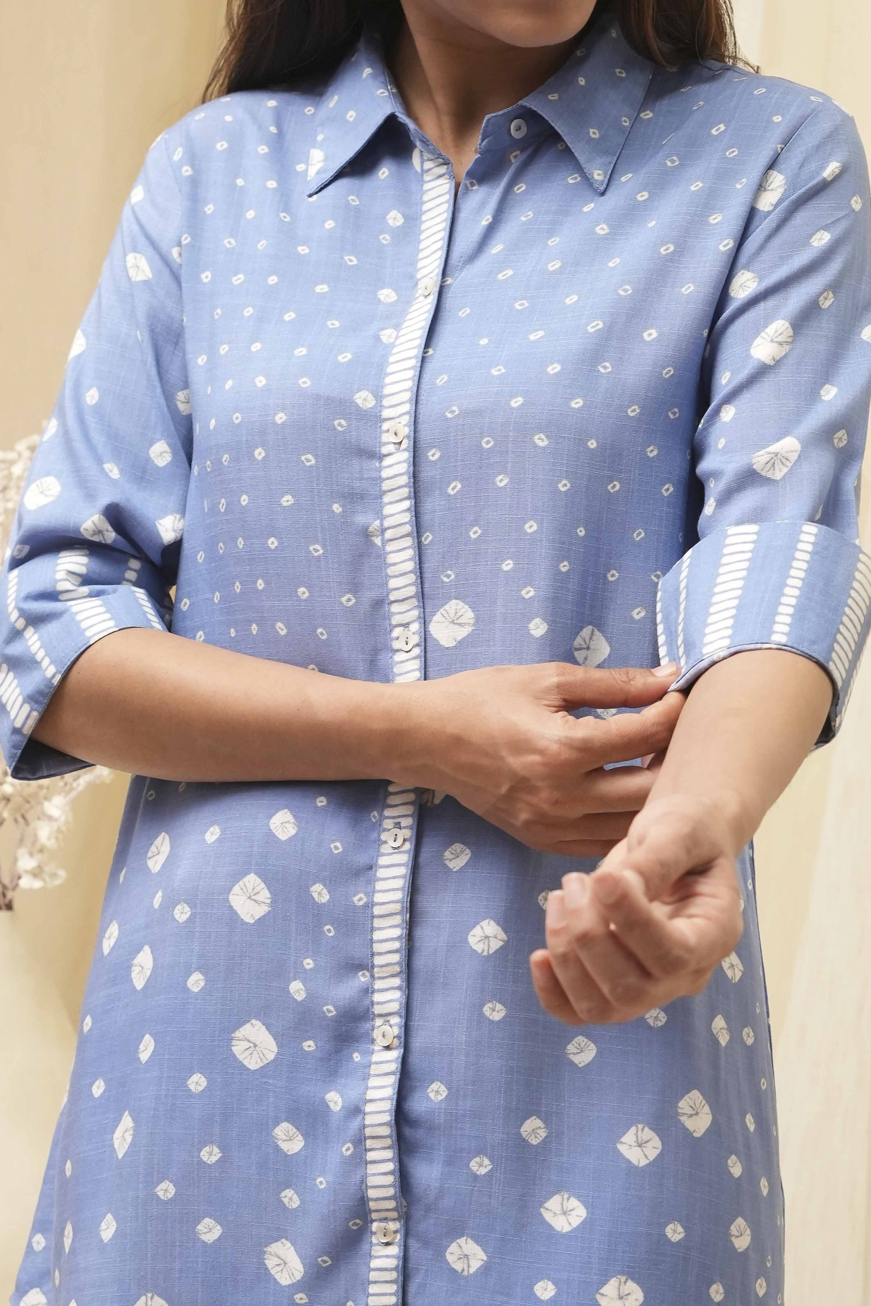Blue Printed High-Low Short Kurta image number 1