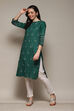 Green Cotton Straight Printed Kurta image number 0
