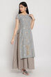 Grey Poly Metallic Cotton Straight Kurta Sharara Suit Set image number 3