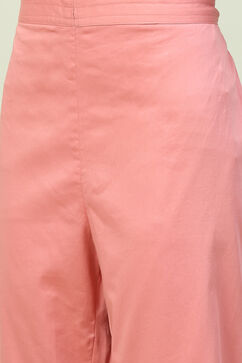 Pink Cotton Silk A-Line Kurta Narrow Palazzo Suit Set image number 2
