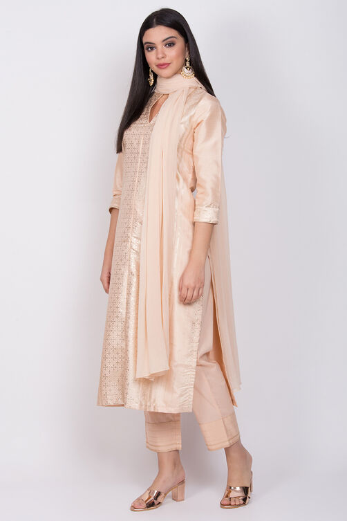 Black Art Silk Straight Kurta Pant Suit Set image number 2