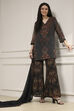 Charcoal Black Polyester Straight Printed Sharara Suit Set image number 0