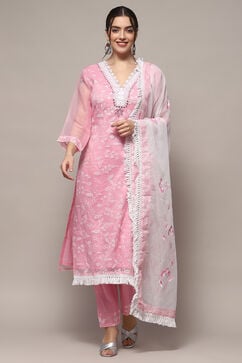 Pink Cotton Blend Unstitched Suit set image number 7