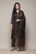 Black Silk Blend Woven Unstitched Suit Set image number 8