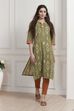 Green Cotton Printed Straight Kurta image number 0