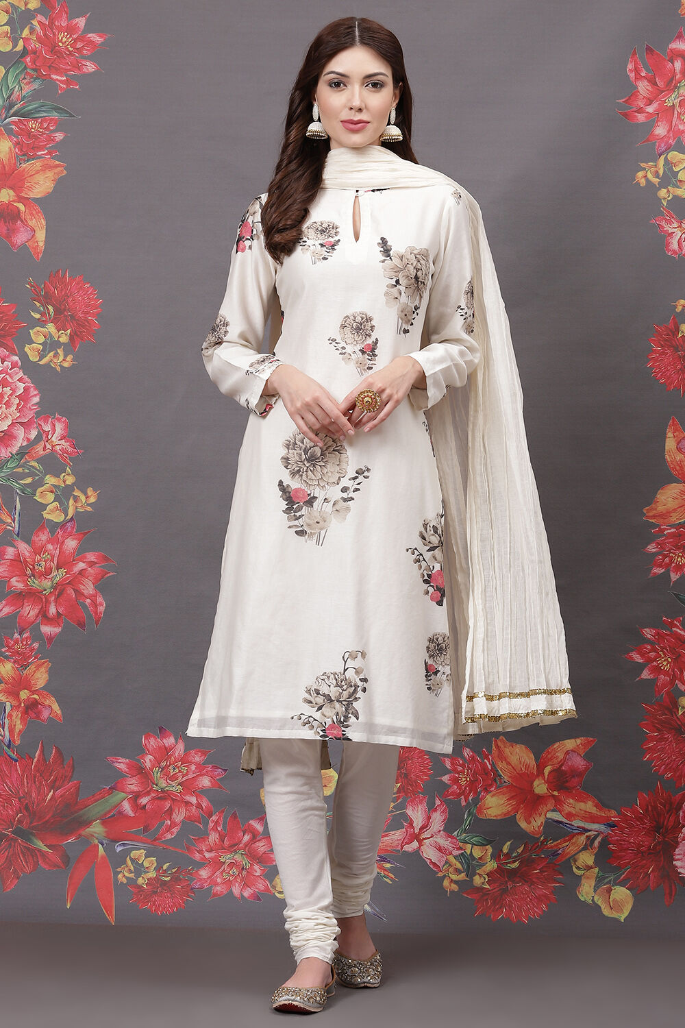 Rohit Bal Black Cotton Silk Straight Printed Suit Set image number 8