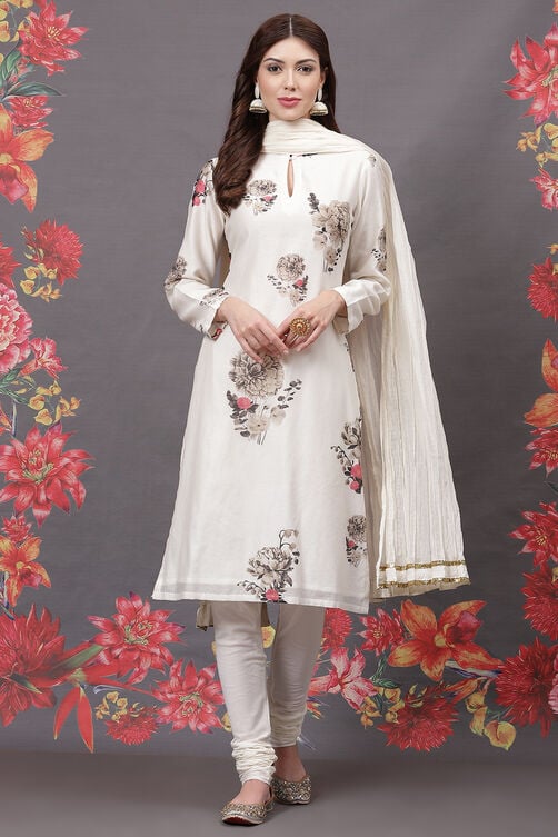 Rohit Bal Off White Cotton Silk Straight Printed Suit Set image number 8