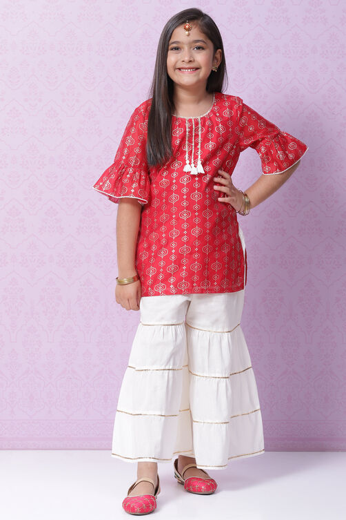 Red Art Silk Straight Kurta Sharara Suit Set image number 0