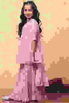 Pink Chiffon Printed Gathered Festive Flared Suit Set image number 3