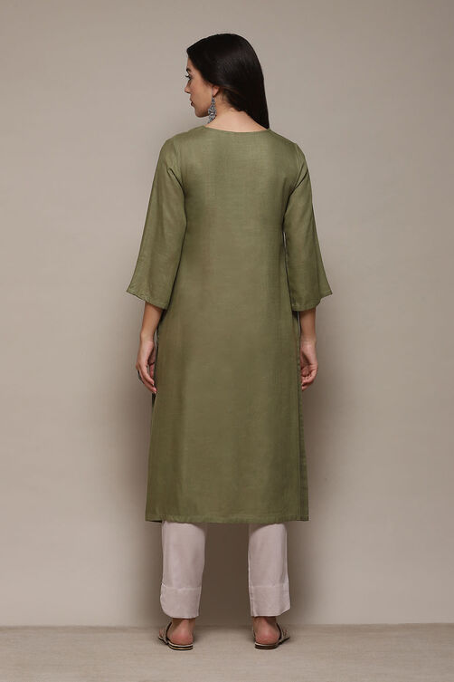 Pista Green Viscose Straight Solid Kurta image number 4