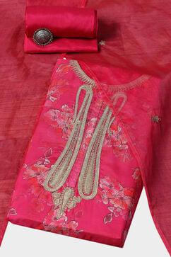 Pink Organza Digital Print Unstitched Suit Set image number 0