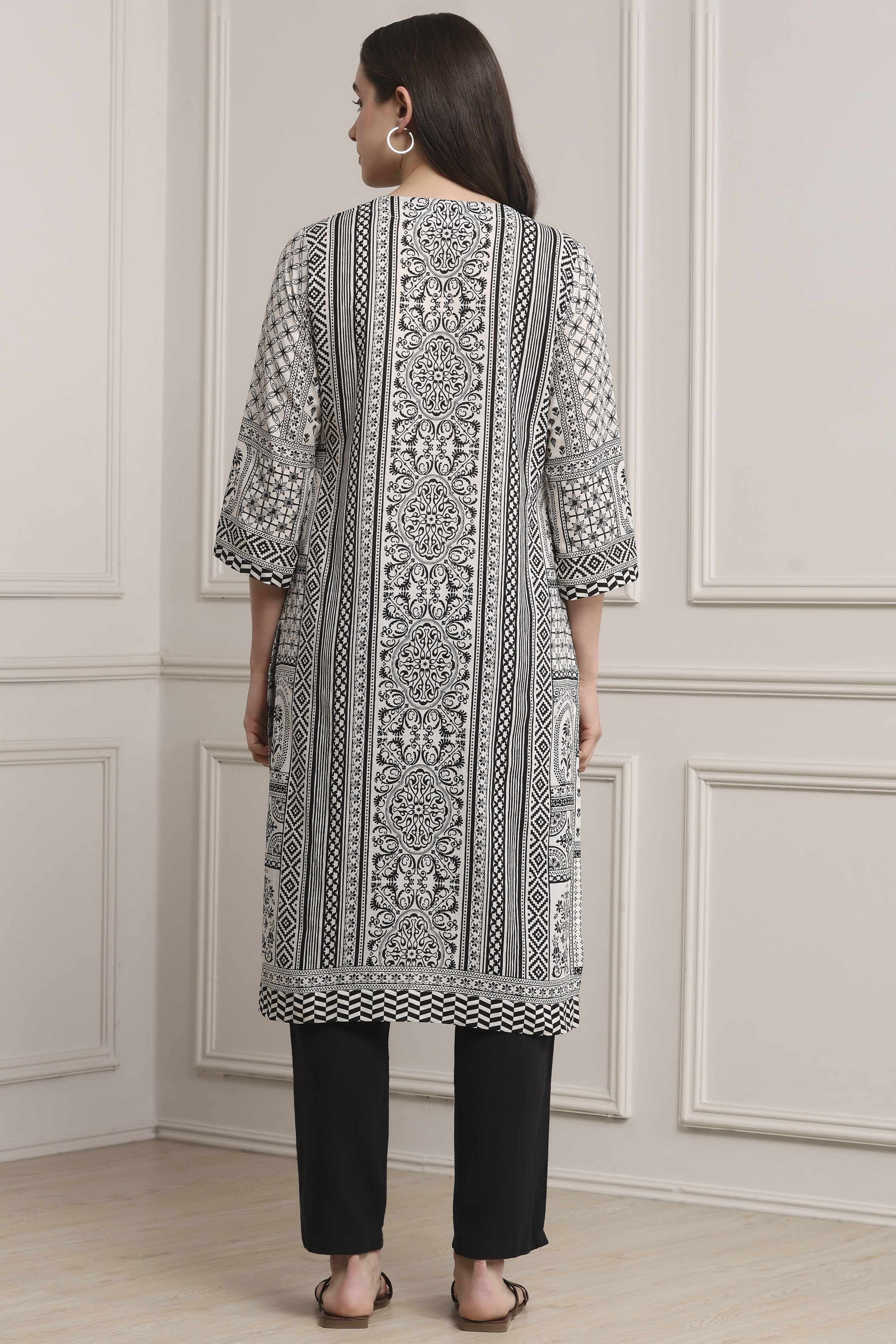 White Cotton Straight Kurta image number 4