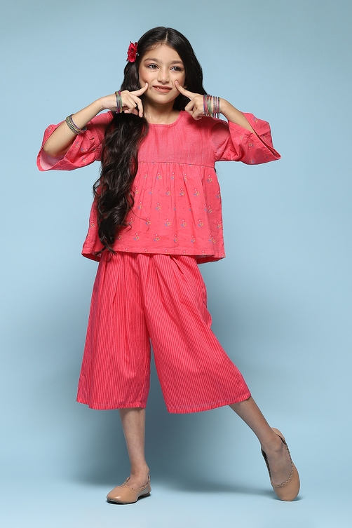 Pink Cotton Straight Printed Kurta Set image number 0