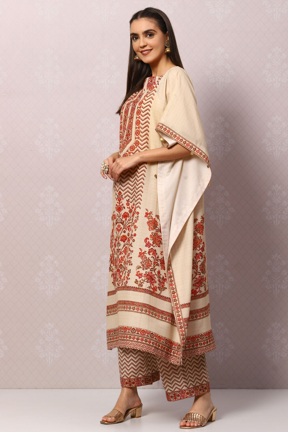 Beige Polyester Kaftan Set image number 3