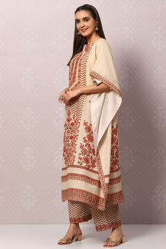 Beige Cotton Kaftan Set image number 3