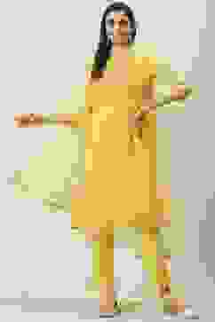 Yellow Solid Kalidar Kurta Regular Pants Suit Set image number 0