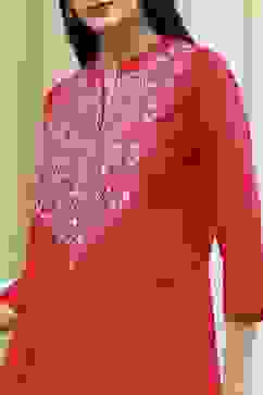 Raspberry Embroidered Straight Short Kurta image number 1