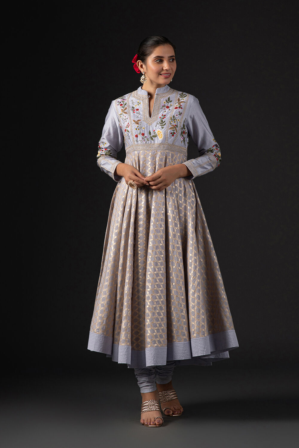 Rohit Bal Off White Cotton Silk Anarkali Embroidered Suit Set image number 7