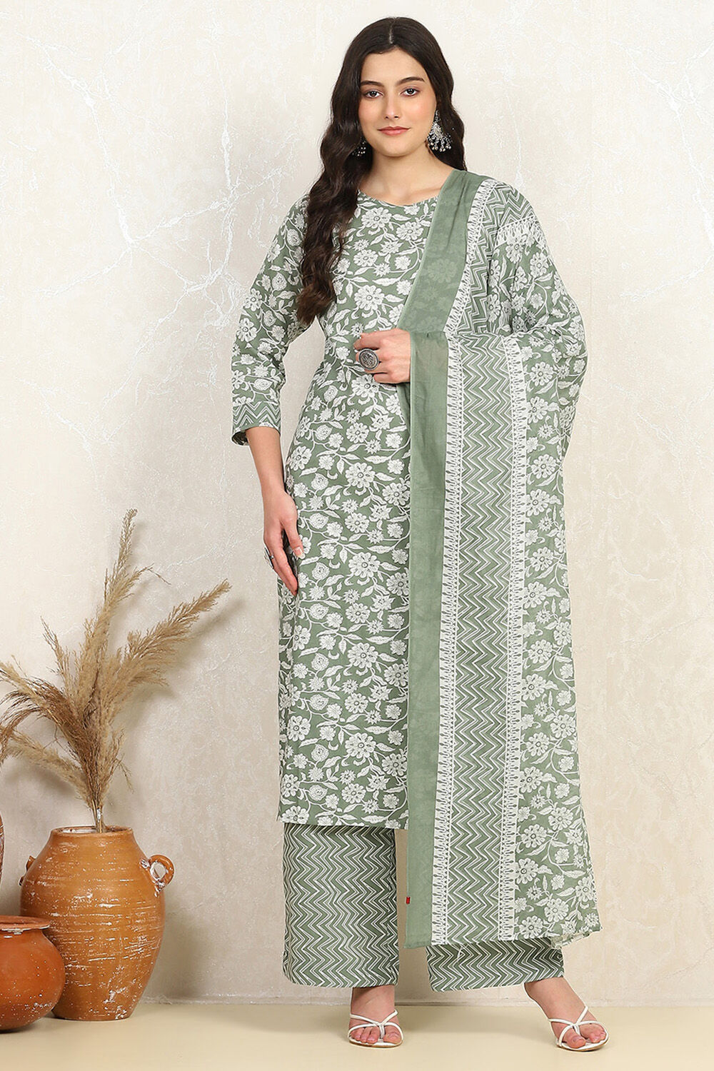 Purple Cotton Screen Printed Unstitched Suit Set image number 7