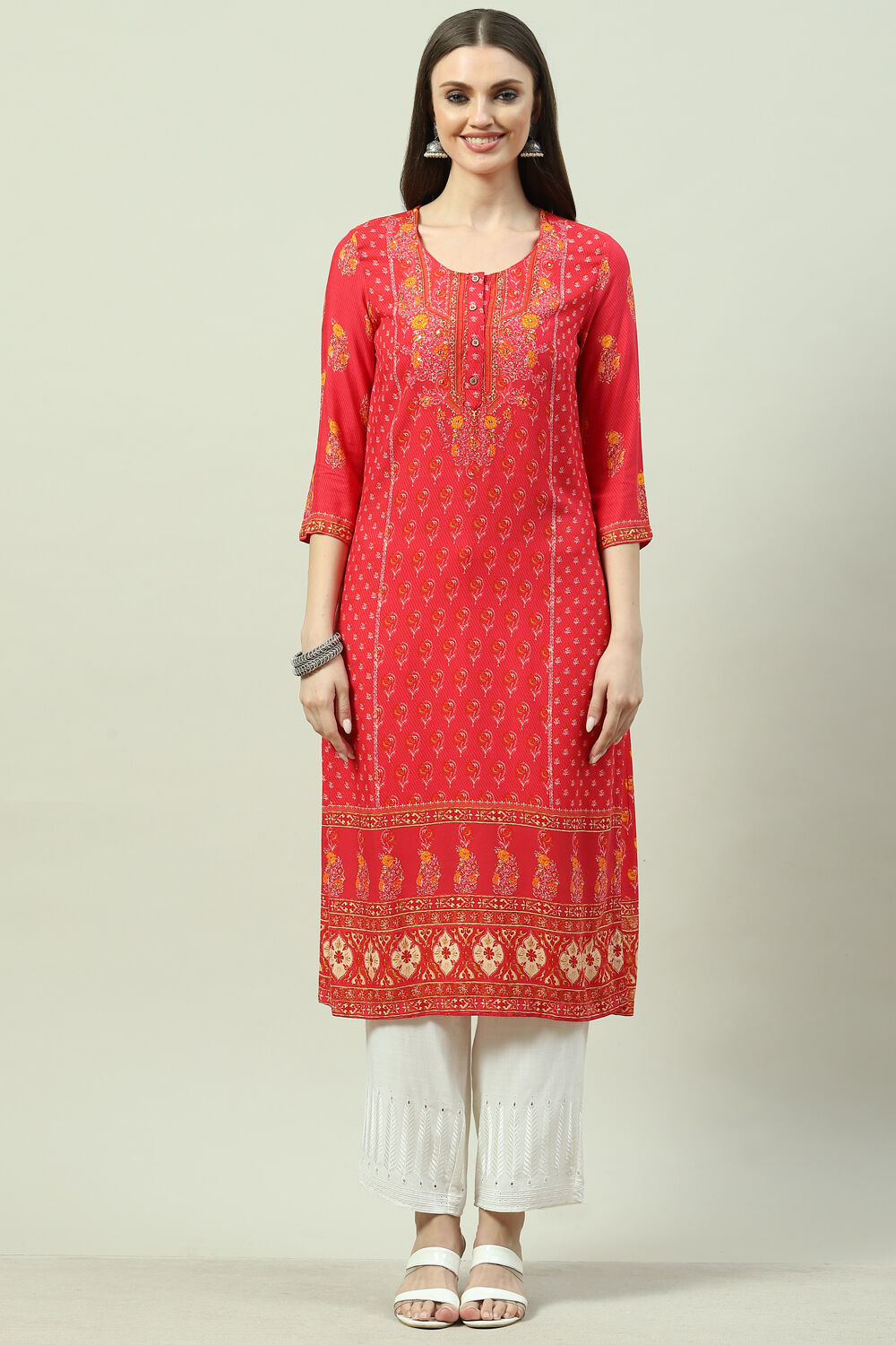 Mustard LIVA Straight Printed Kurta image number 4