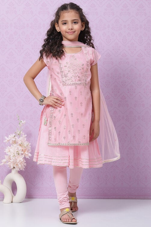 Pink Art Silk Straight Kurta Churidar Suit Set image number 5