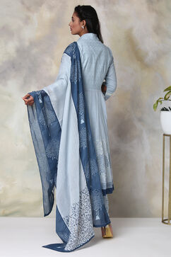 Powder Blue Cotton Asymmetric Kurta Churidar Suit Set image number 8