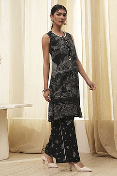 Black Printed Asymmetric Kurta Set image number 5