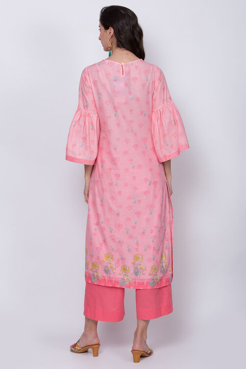 Peach Cotton Straight Printed Kurta image number 3