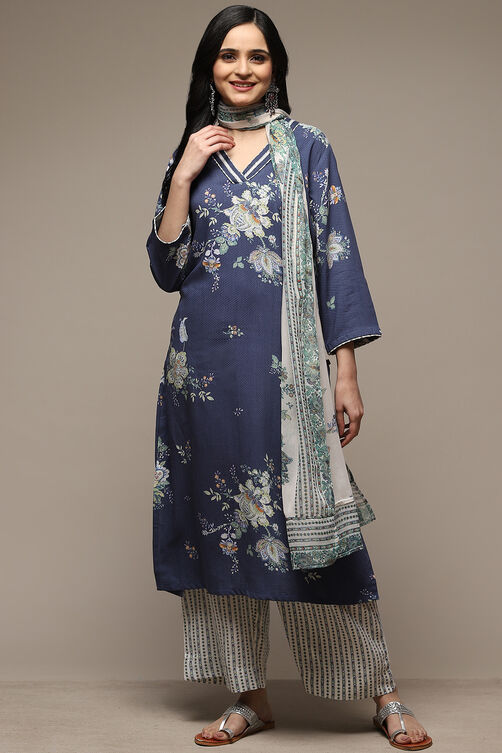 Indigo Rayon Straight Kurta Palazzo Suit Set