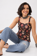 Black Cotton Floral Printed Straight Top image number 0