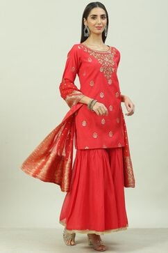Red Art Silk Straight Kurta Garara Suit Set image number 7