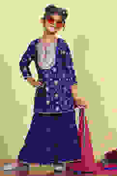 Purple Brocade Yarndyed Straight Sharara Suit Set image number 7