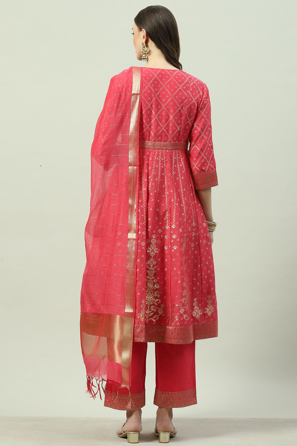 Fuchsia Art Silk Anarkali Kurta Narrow Palazzo Suit Set image number 4