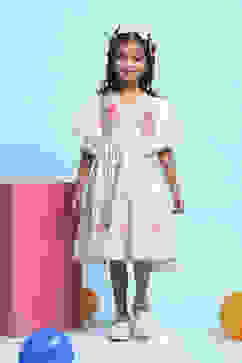 White Cotton Printed Tiered Dress image number 5