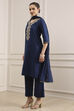 Blue Cotton Straight Dyed Suit Set image number 3