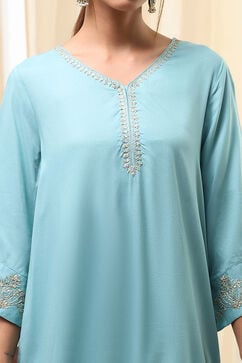 Dull Blue Viscose Rayon A-line Suit Set image number 1