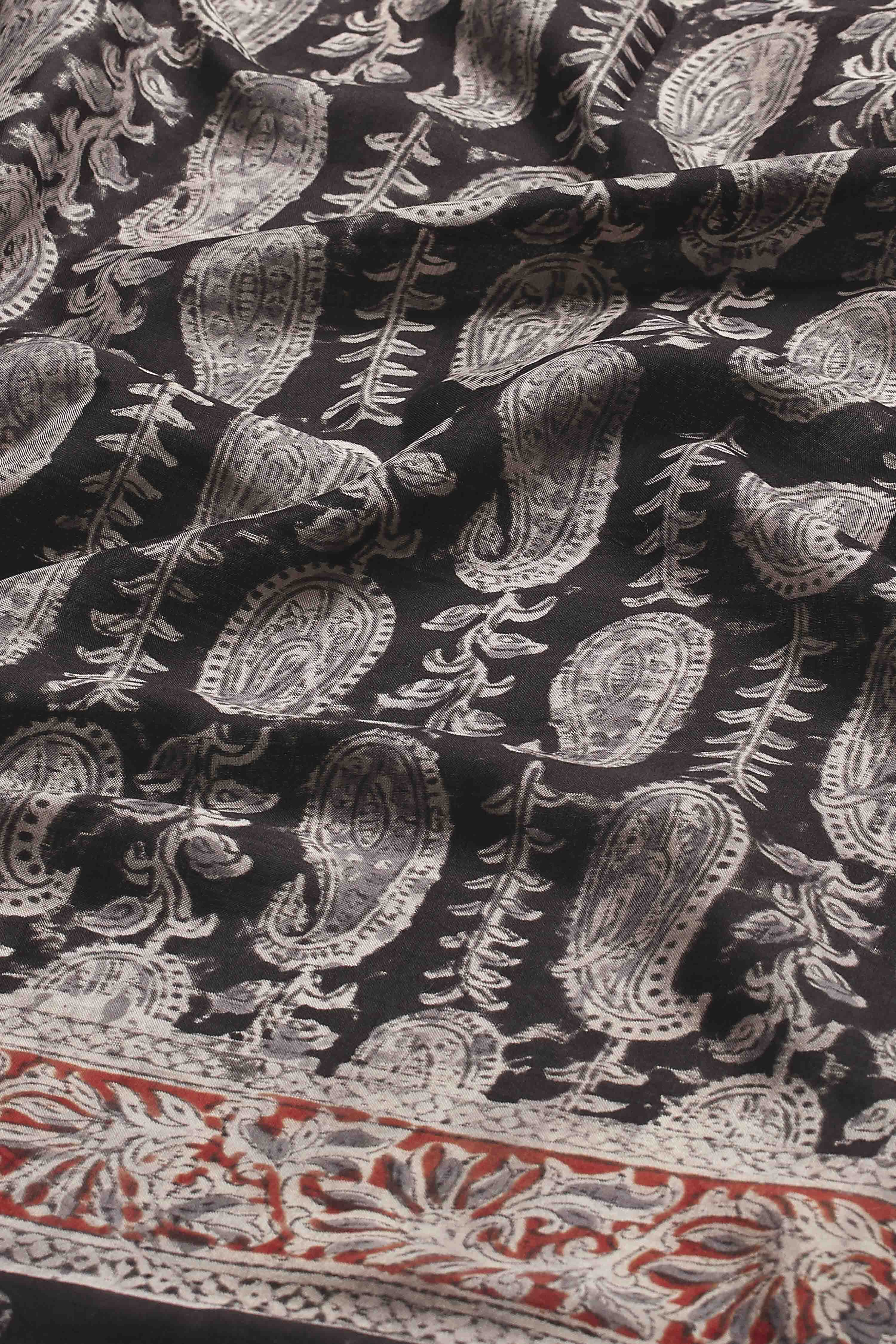 Black Chennur Silk Paisley Printed Dupatta image number 2
