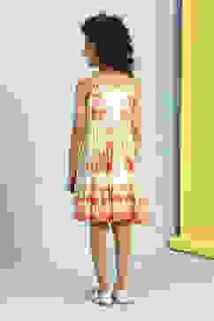 Cream-Colored Floral Gathered Flared Dress image number 3