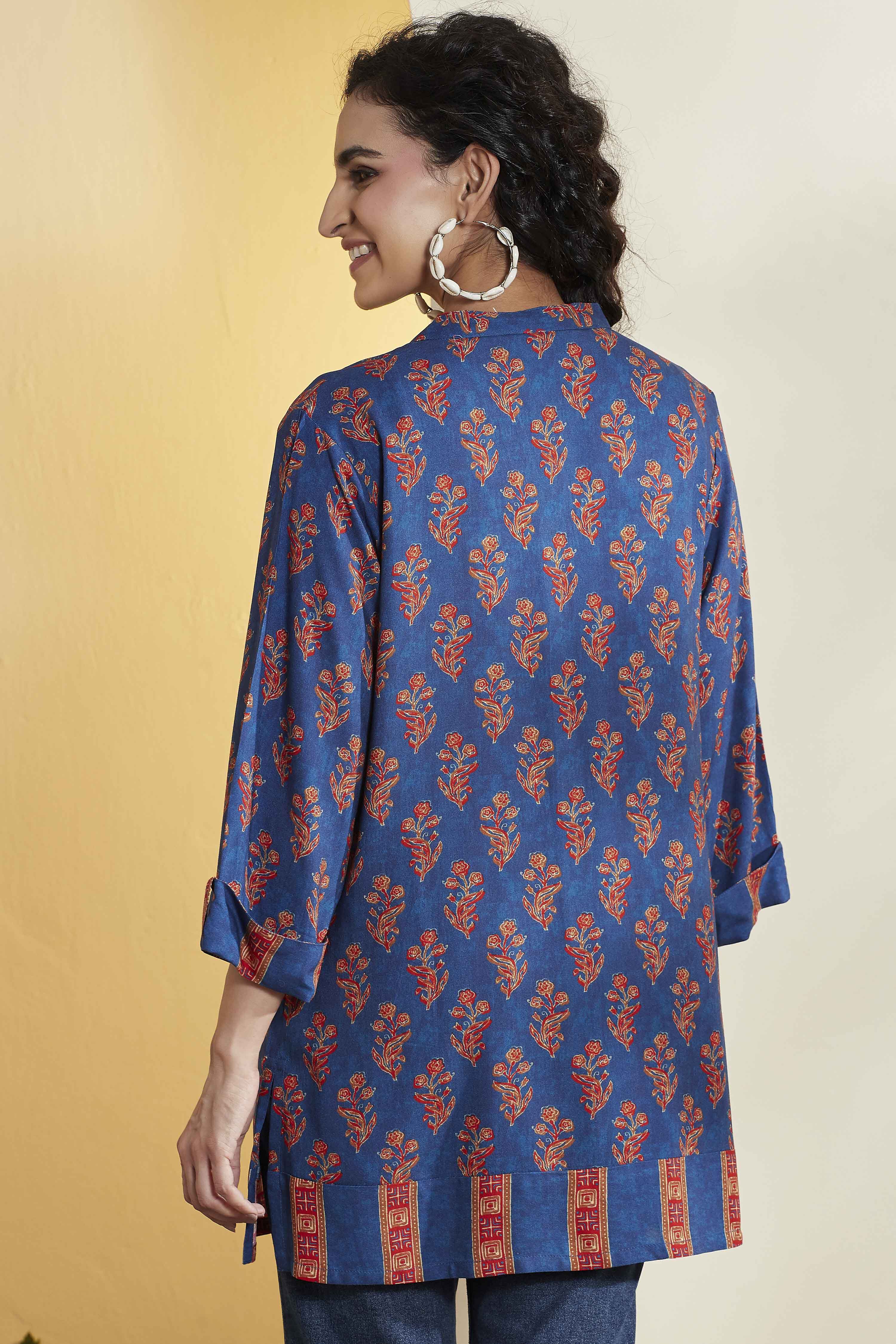 Indigo Viscose Rayon Straight Kurta image number 5