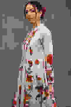 Rohit Bal Ivory Silk Chanderi Floral Printed Kalidar Suit Set image number 1