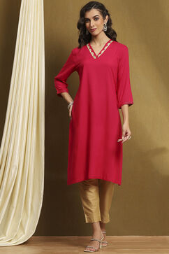 Fuchsia Solid Straight Kurta image number 5